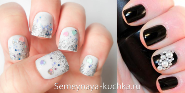 стразы на коротких ногтях